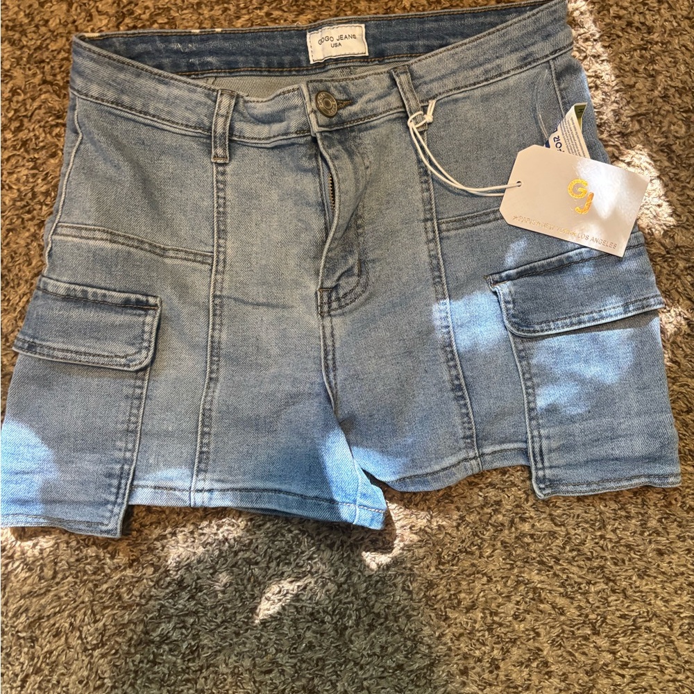 GoJane Blue Cargo Shorts with Raw Hem